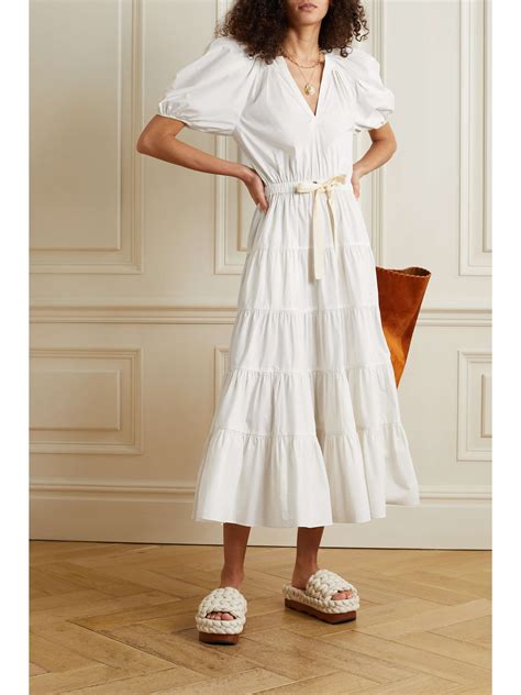 ULLA JOHNSON Olina tiered cotton-poplin midi dress | NET-A-PORTER