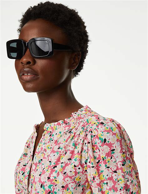 Buy Pure Cotton Floral Puff Sleeve Blouse at Marks & Spencer