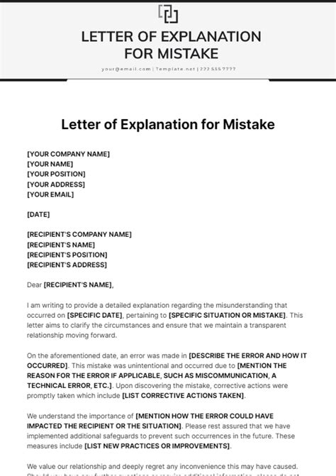 Free Letter Of Explanation For Mistake Template to Edit Online