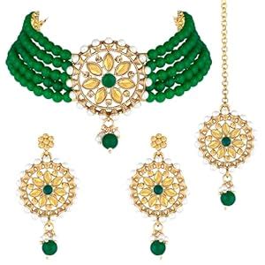 Buy Peora Gold Plated Kundan Beaded Choker Necklace Traditional ...