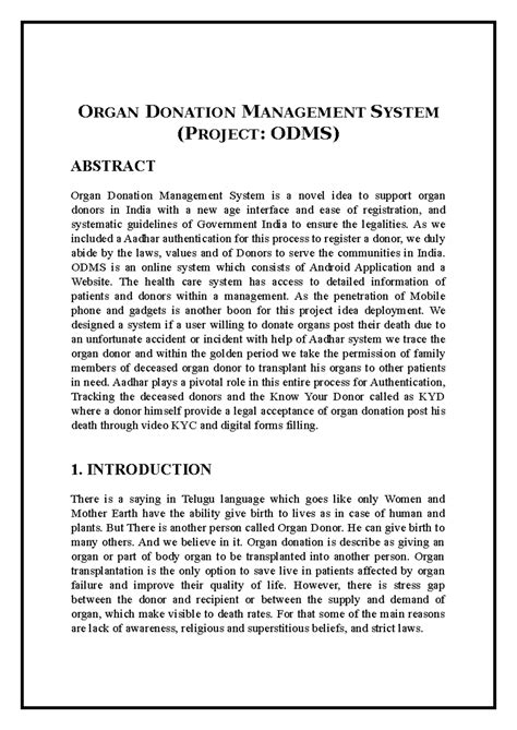 Organ Donation Management System: Project ODMS Overview and Analysis ...