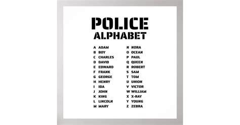 Law Enforcement Alphabet Chart for Police | Zazzle