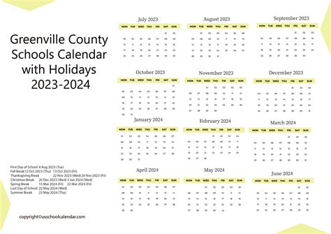 Greenville County Schools Calendar - US School Calendar