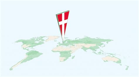 Highlighted Denmark on Global Map with 3D Flag Location Pin of Denmark ...