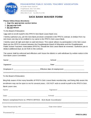 Fillable Online SICK BANK Waiver Form Fax Email Print - pdfFiller