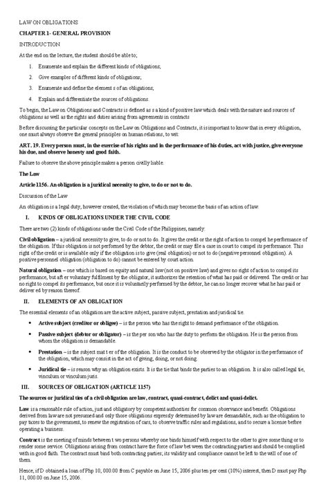 LAW ON OBLIGATIONS (BUSINESS LAW) - CHAPTER ON GENERAL PROVISIONS - Studocu