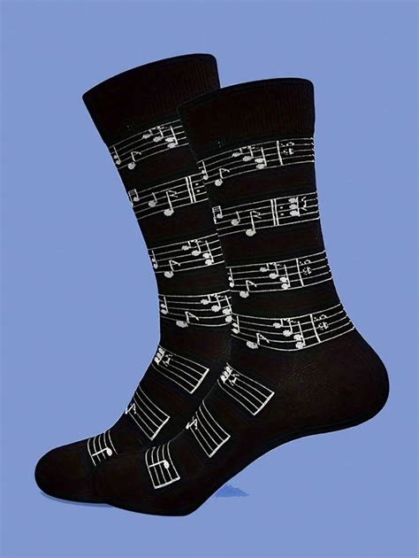 1 Double Black And White Note Socks Comfortable Personalized Mid-Tube ...