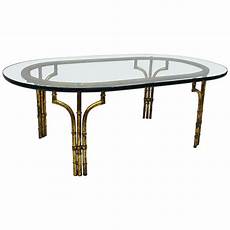 Gold Bamboo Glass Coffee Table by Italian Regency Faux Bamboo Gold Gilt Metal Oval Gold Bamboo Glass Coffee Table