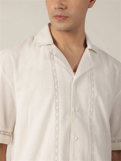 White: Drop-Shoulder Oversized Crochet Shirt – Dennison Fashion India