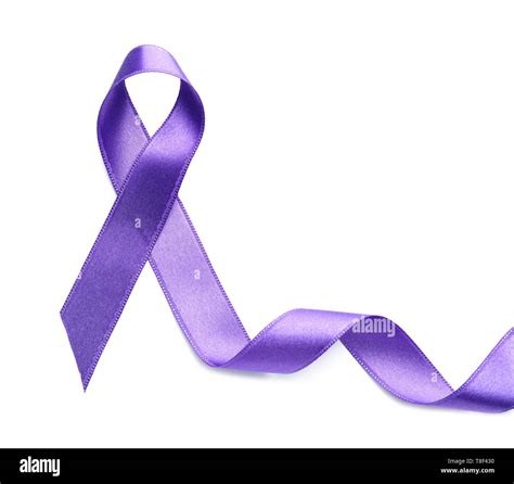 Purple satin ribbon on white background. Pancreatic cancer awareness ...