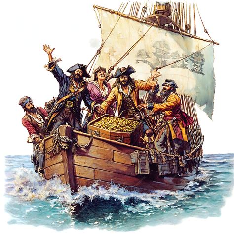 Pirate Ship Crew Celebrating Their Bounty of Gold | Premium AI ...