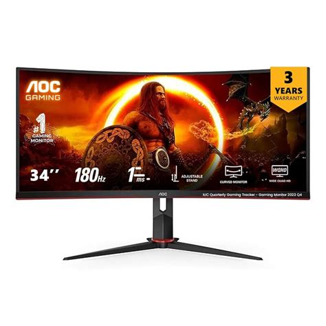 AOC, 34-Inch, Ultrawide Curved Monitor, 180Hz Refresh Rate, CU34G2XP
