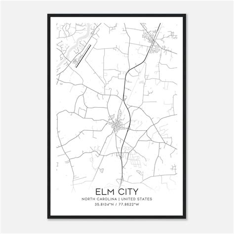 Elm City North Carolina Map Poster, Modern Home Decor Wall Art Print ...