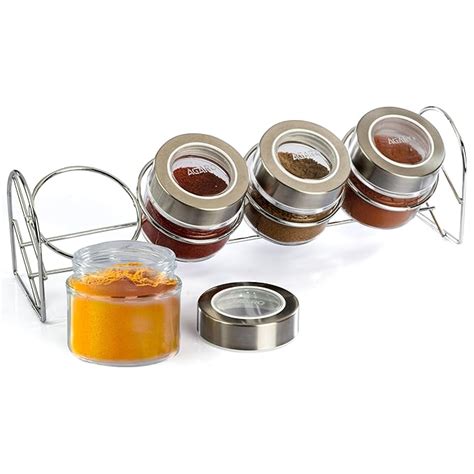 Buy AGARO Elegant Glass Spice Jar with Metal Stand, Pack of 4, 100Ml ...