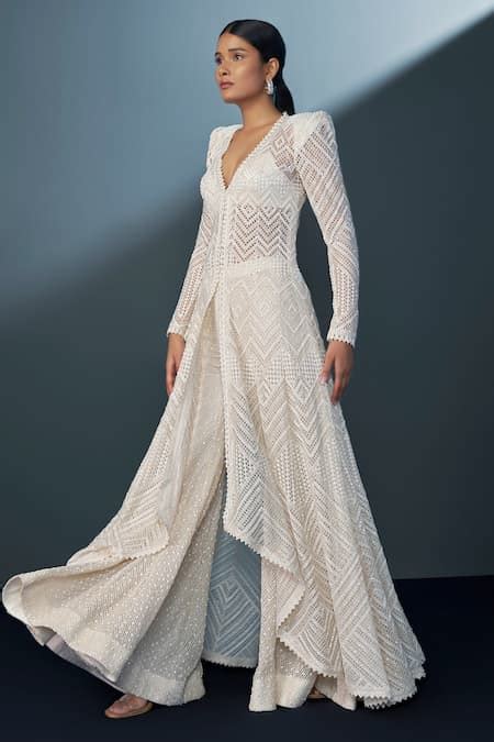 Buy Ivory Net, Crepe, Georgette Astris Cutwork Mesh High-low Jacket ...