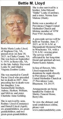 Bettie M. Lloyd | Obituaries | winchesterstar.com