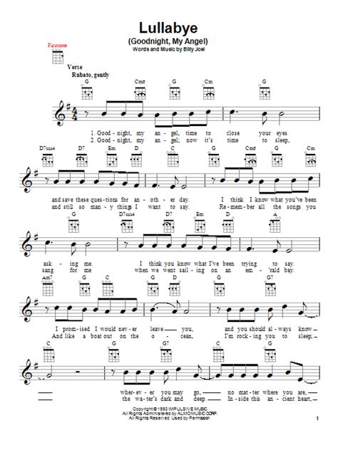 Lullabye (Goodnight, My Angel) sheet music by Billy Joel (Ukulele – 150911)