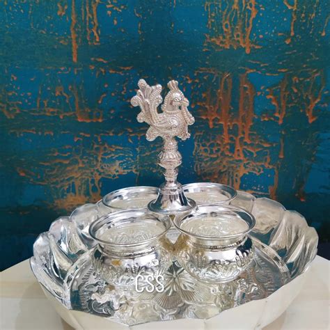 Silver Finish Lotus Mangala Harathi Plate with Peacock Panchwala -CZY0 ...