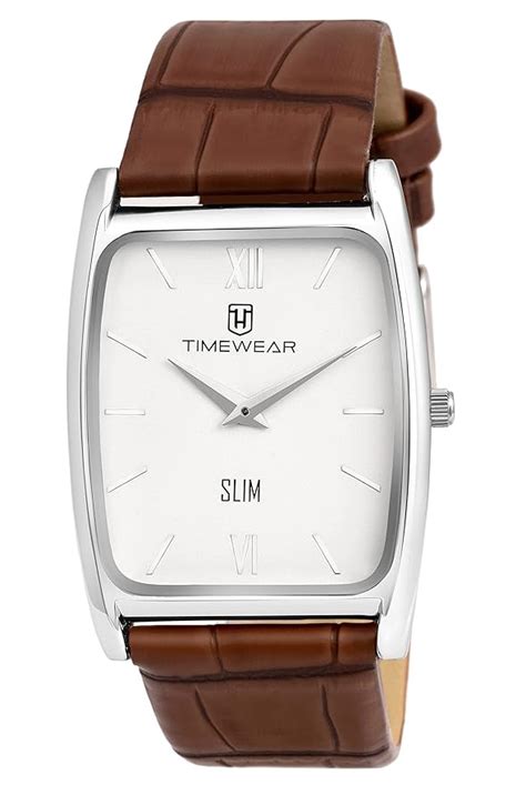 TIMEWEAR Analog Oval Case Two Hands Brown Leather Strap Slim Watch for ...