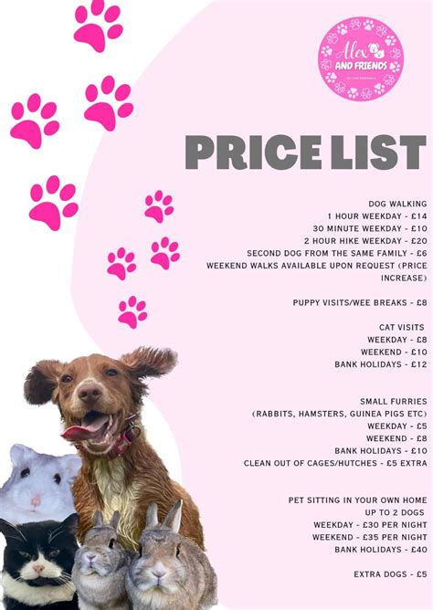 Dog Walking Price List
