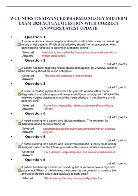 WCU NURS 676 ADVANCED PHARMACOLOGY MIDTERM EXAM 2024 ACTUAL QUESTION WITH CORRECT ANSWERS/LATEST ...