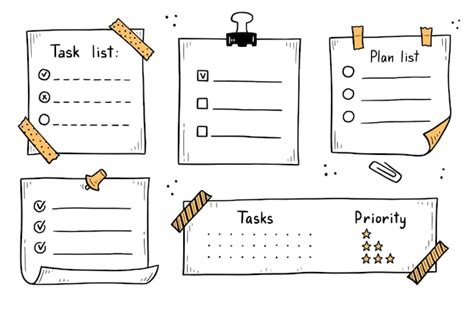 Doodle checklist set. to do, task list with check mark vector ...