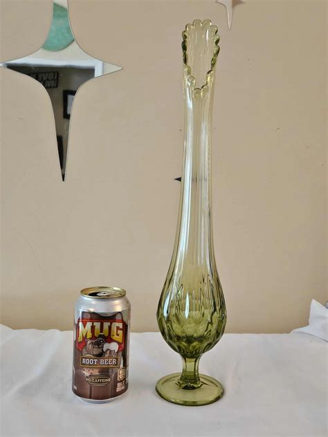 Fenton Colonial Green Thumbprint Swung Vase 17.5 Tall Vintage - Etsy