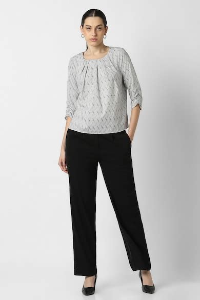 Buy Women Grey Dots Formal Round Neck Top Online - 40001936 | Van Heusen