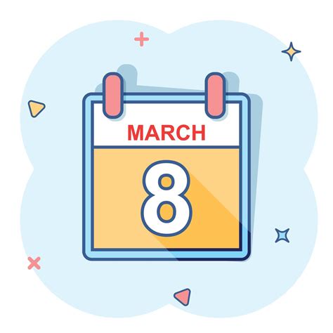 Vector cartoon march 8 calendar icon in comic style. Calendar sign ...