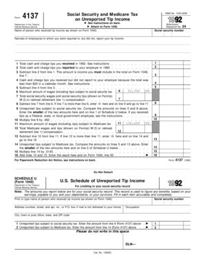 IRS Form 4137 on Unreported Tip Income - Blank Fillable Template | Fill ...