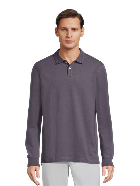George Men's Long Sleeve Pique Polo Shirt, Sizes S-3XL, Cotton Blend ...