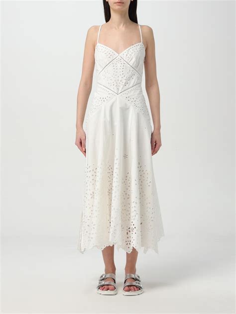 Self-portrait White Midi Dress With All-over Embroidery And Scallop Hem ...