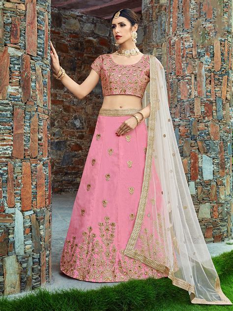 Designer Pink Semi Stitched Lehenga With Unstitched Blouse