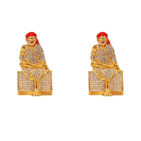 ART N HUB Set of 2 Brass 24 K Gold Plated With Stones Lord Sai Baba Car ...