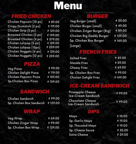 Menu at Chicken Box, Surat