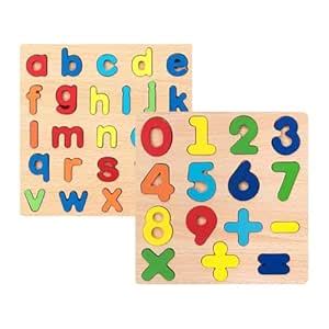 Alphabet & Number Blocks, Learning Puzzle Game, Wooden Alphabet ...