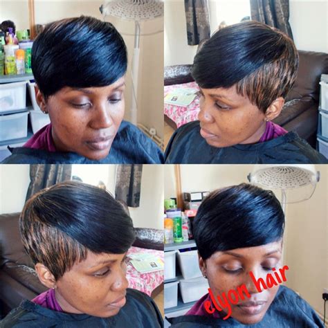 sew in short weave with deep bangs | Short weave, Pixie cut with bangs ...