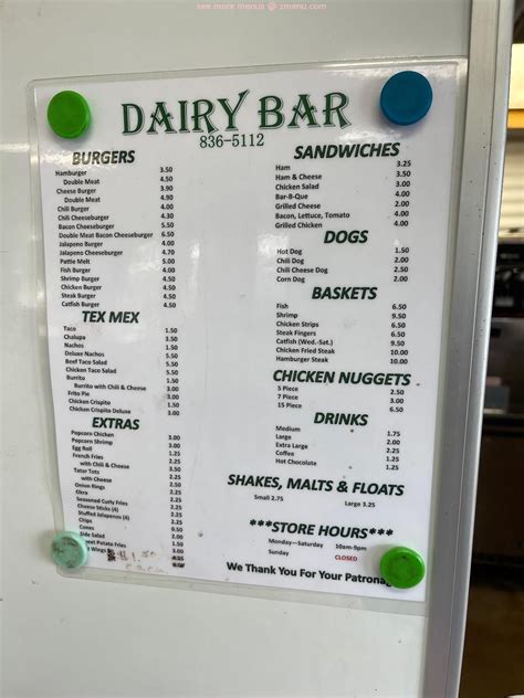 Online Menu of Dairy Bar Restaurant, Brenham, Texas, 77833 - Zmenu