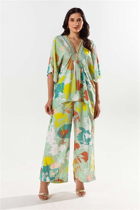 Shop Green Printed Top and Pant Co-ord Set by AROOP SHOP INDIA at House ...