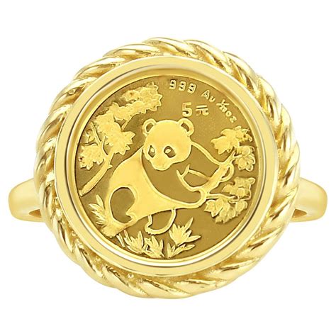 Panda 1/20OZ Fine Gold Panda Rope Coin Ring 14k Yellow Gold For Sale at ...