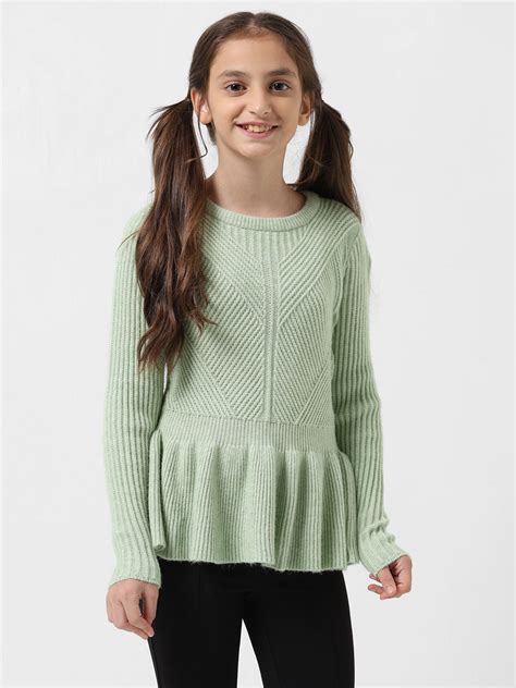 GIRL Green Ribbed Peplum Pullover