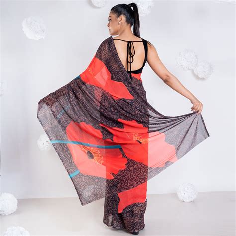 Claire georgette digital printed saree in black color – Boveee
