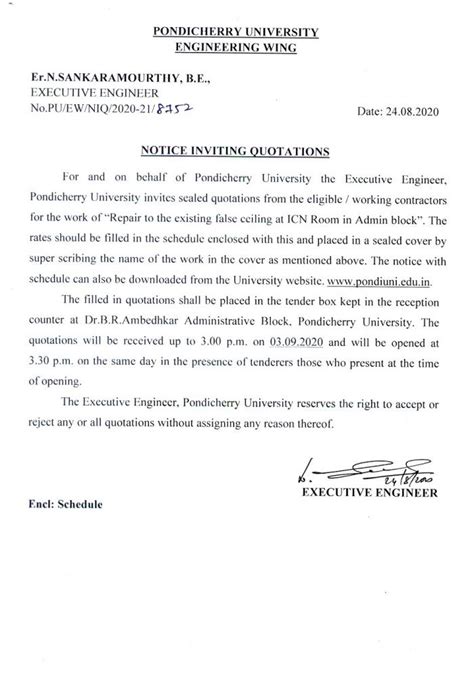 Notice Inviting Quotations - Repair to the existing false ceiling at ...