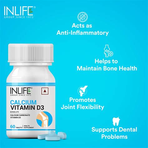 Buy INLIFE CALCIUM 500 MG VITAMIN D3 400 IU SUPPLEMENT FOR MEN WOMEN ...