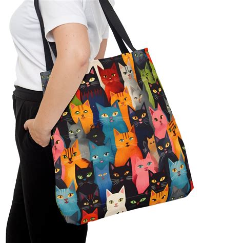 Cats Canvas Tote Bag, Colorful All Over Print Shoulder Bag, Cat Lovers ...
