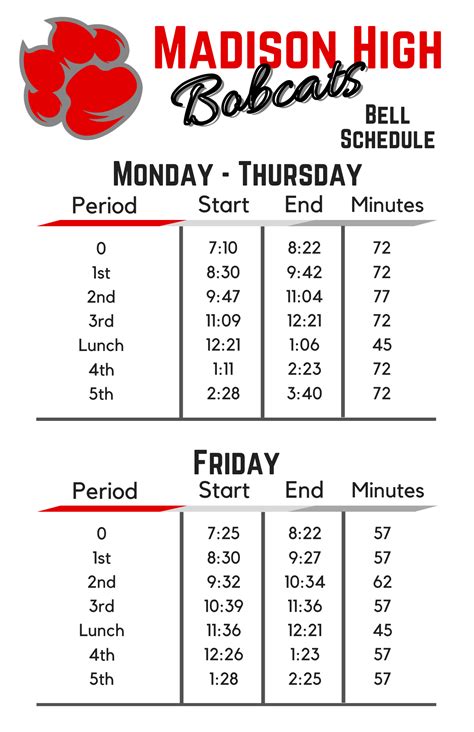 MHS Bell Schedule | Madison High School