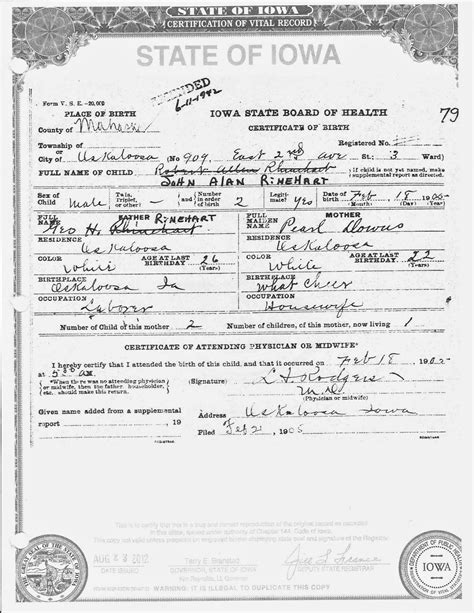 JOHN ALAN RINEHART: BIRTH - Documentation