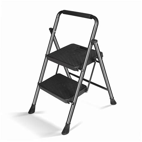 Foldable 2-Step Ladder, Heavy Duty Iron Frame Folding Ladders 2 Step ...