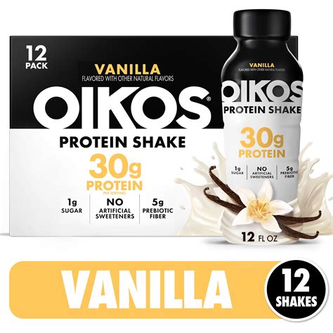 Oikos Protein Shake, Shelf Stable, Vanilla, 30g Protein, 12 fl oz, 12 ...
