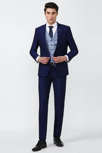 Buy Men Navy Textured Slim Fit Wedding Three Piece Suit Online - 795996 ...